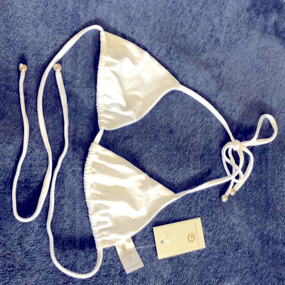 Plumeria Swimwear white triangle bikini top